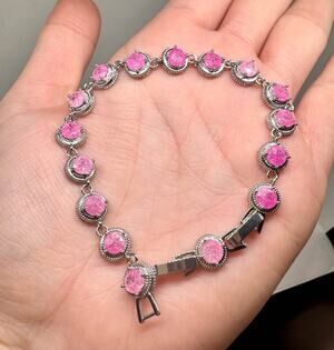 Silver Plated Pink Crushed Ice Tennis Bracelet